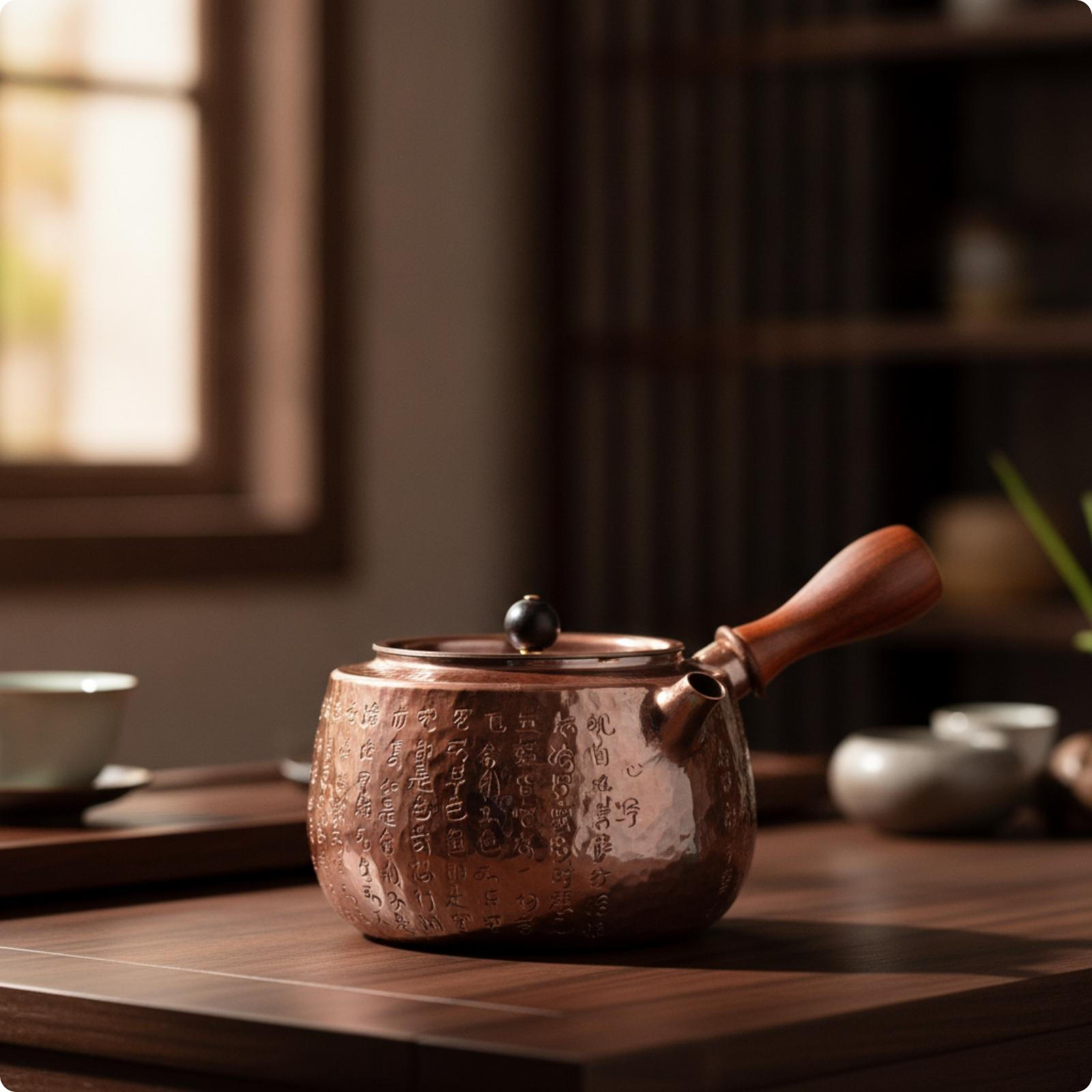 Copper Tea Kettle Handcrafted with Lid Hammered Vessel for Heart Sutra Pot