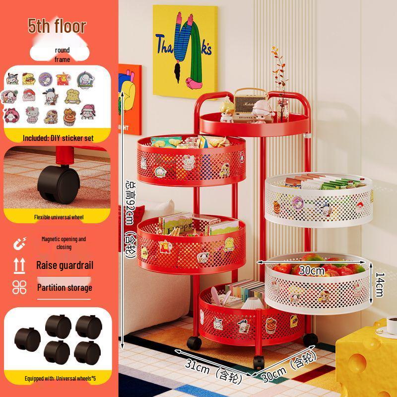 Mobile Floor-standing Storage Rack with Wheels for Bedroom, Living Room, Snacks, Essentials, and Vegetables