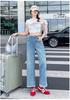 Women's Light Narrow-Wide Leg Jeans with Lace Trim - Autumn 2025 Petite Splicing Design