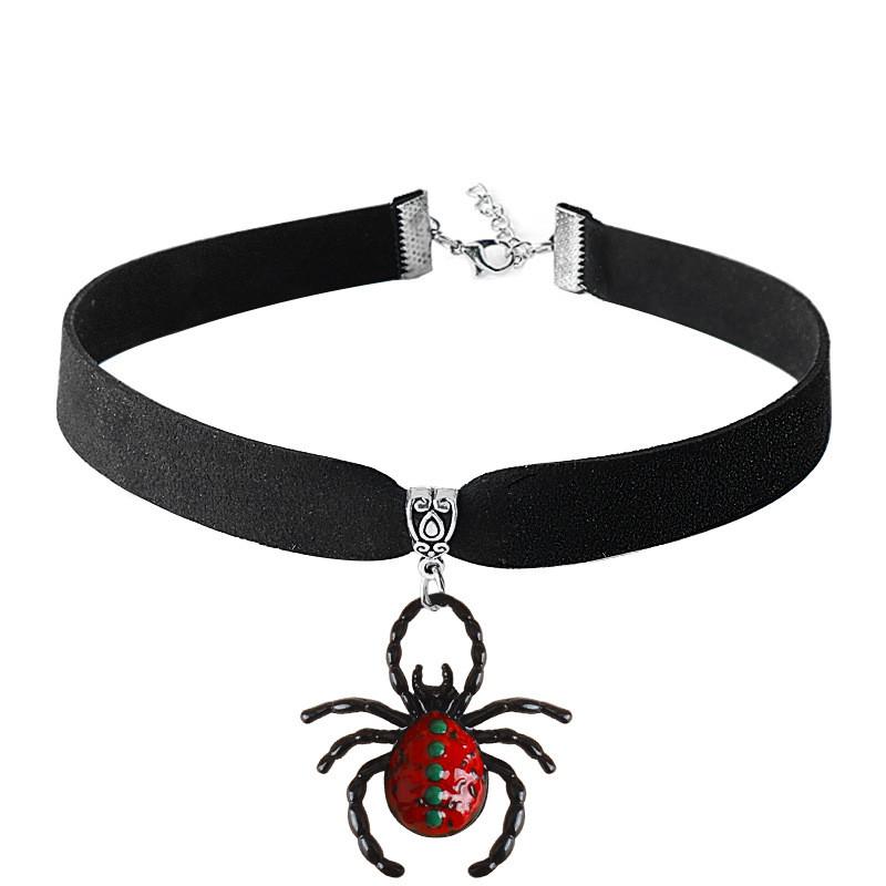 Punk Gothic Skull Cross Necklace With Bat Spider Alloy Pendant For Halloween