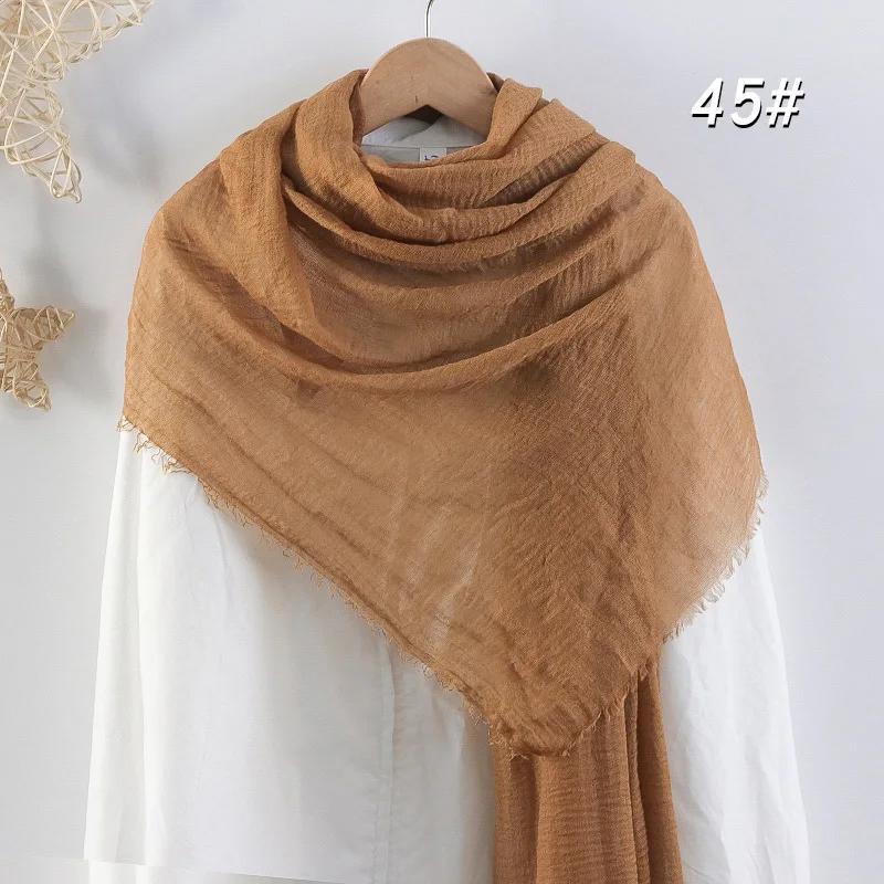 Eșarfă Moale din Bumbac și In 90x180cm Femei Musulmane Eșarfă Hijab Șifonată Culoare Solidă Șaluri Islamice de Cap Înfășurări Eșarfă de Cap Femei