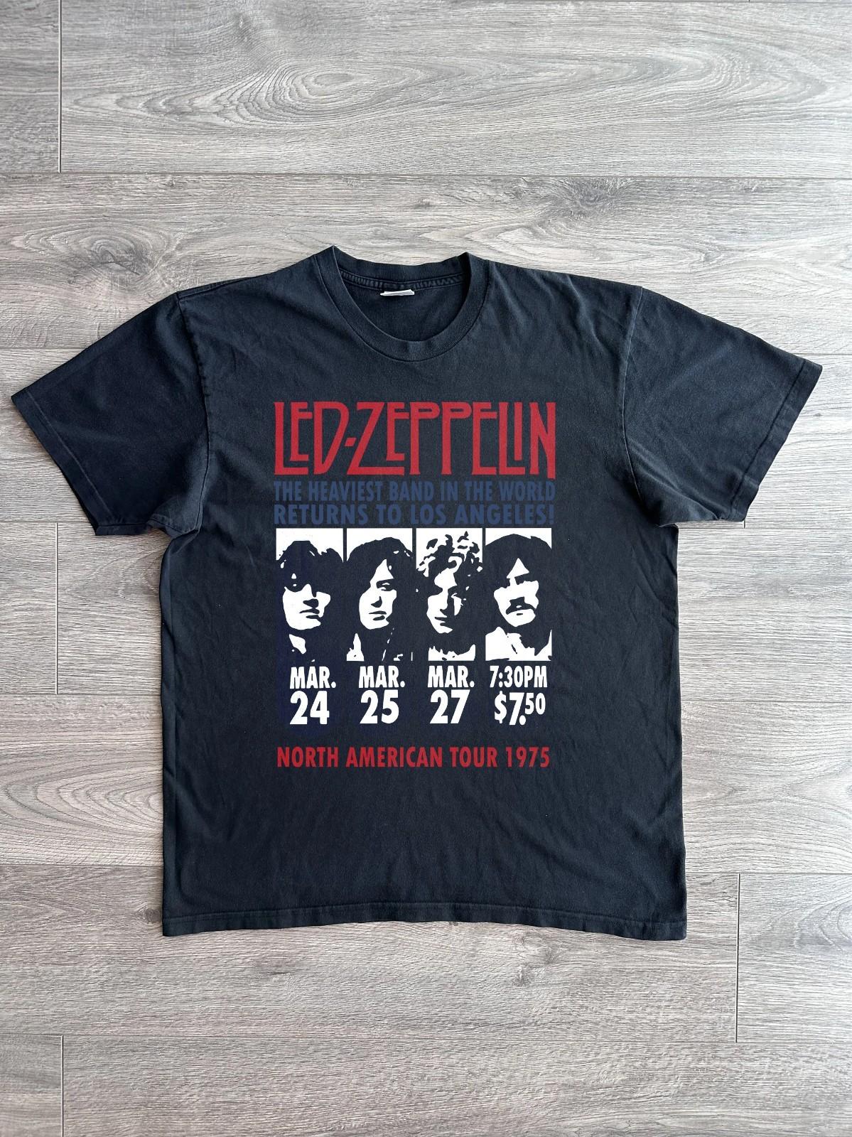 Led Zeppelin North America Tour 1975 Band Black Unisex T-Shirt Size S-5XL L