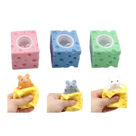 Cute Cheese & Mouse Squeeze Toy Creative Decompression Fidget Stress Reliever Soft Squeezable Decor Novelty Gift for Kids Adults Fun Party Favor