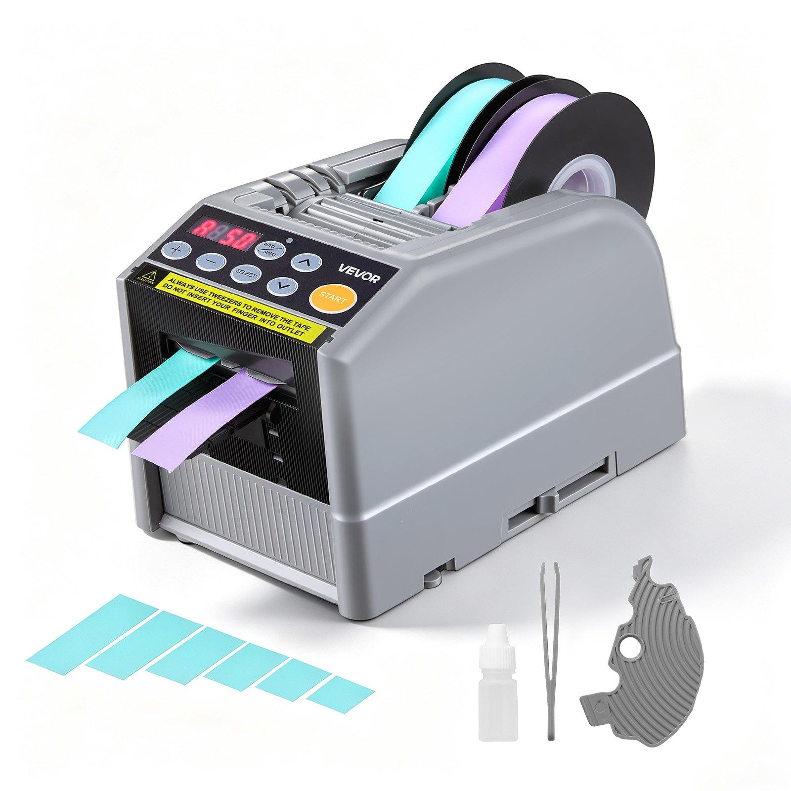 Dispensator automat de bandă VEVOR, lungime maximă de tăiere 999 mm, tăietor electric de panglică, tăietor automat electric de bandă 220V, capacitate pentru bandă dublă 21.3 x 11.6 x 14 cm
