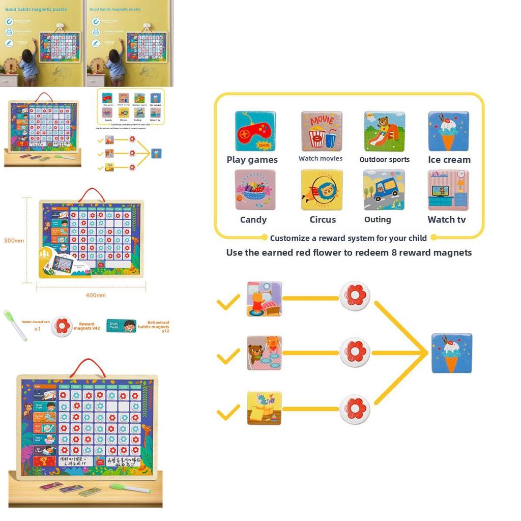 Wooden Childrens Habit Tracking Chart With Reward Stickers For Behavior Growth
