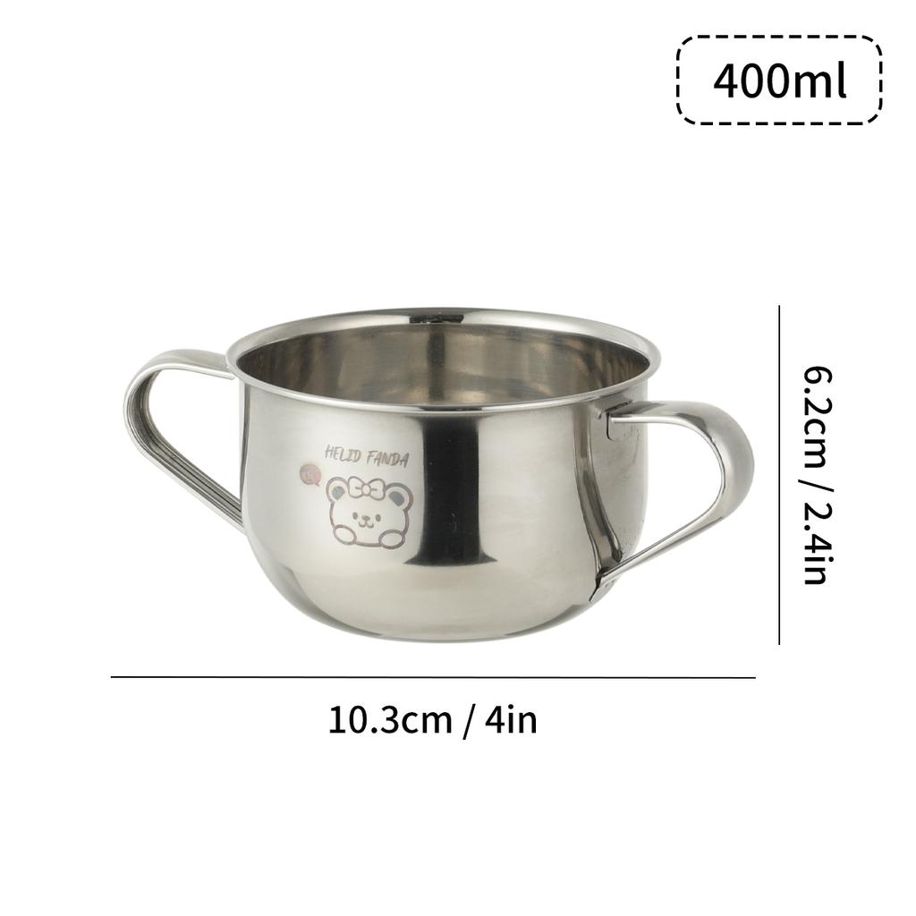 Bol pentru copii drăguț de 400 ml cu mâner dublu, bol pentru orez din oțel inoxidabil 304, bol pentru supă anti-opărire, set de veselă de bucătărie