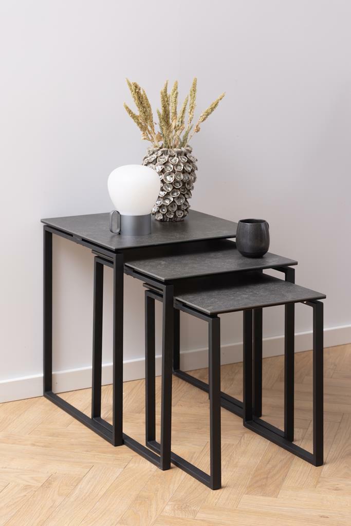 SET OF 3 TABLES Katrine black marble CERAMICS AND METAL