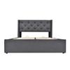 Hydraulic Double Bed, Upholstered, 140x200cm, Metal Slatted Frame, Modern, Storage Space, Cotton, Grey (With Mattress)
