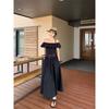 Kumikumi High Sense French Style Frill Off-Neck Dress Women Summer Slimming Temperament A- Line Skirt Long Dress