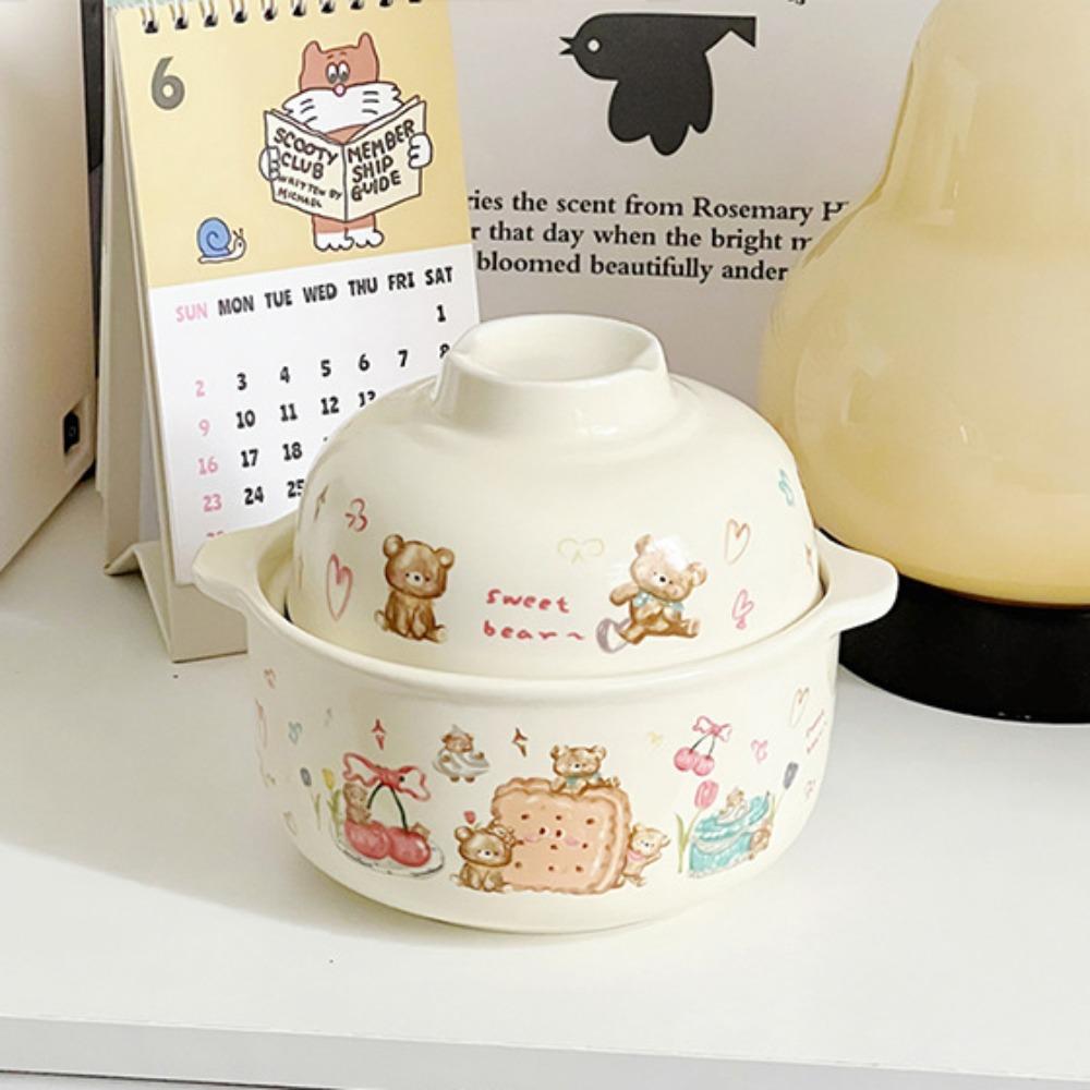 Cute Ceramic Little Bear Biscuits Mug Hand Drawn Cream Style Coffee Cup Instant Noodles Bowl Office