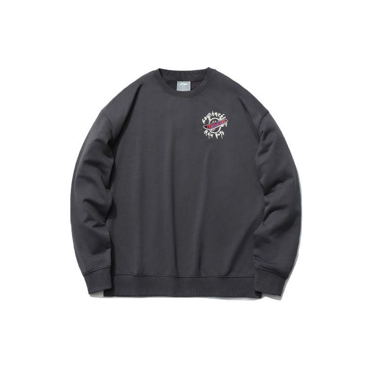 Li Ning CF Su Series Pulovr Volný Mikina s kulatým výstřihem Unisex Mikina Černá Borovicově šedá AWDR504-5