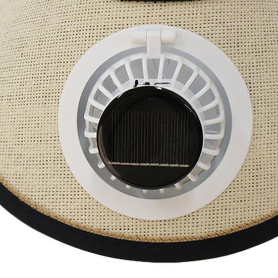 Chapeau de soleil design à sommet vide bord étendu protection solaire intégrale pour tout le visage chapeau avec ventilateur intégré alimenté par énergie solaire circonférence de tête réglable chapeau de paille
