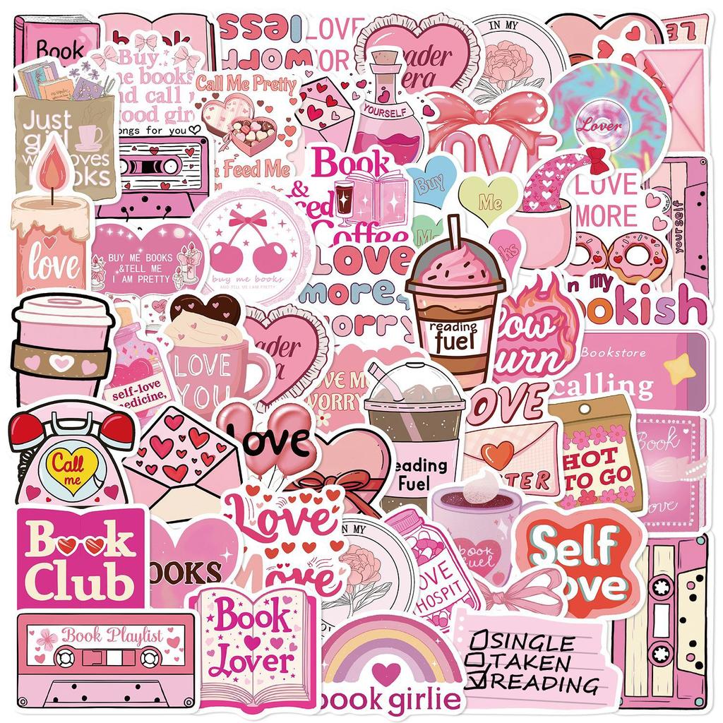 50 Cartoon Pink Love Doodle Stickers Decorate Guitar Notebook Suitcase DIY Waterproof Stickers