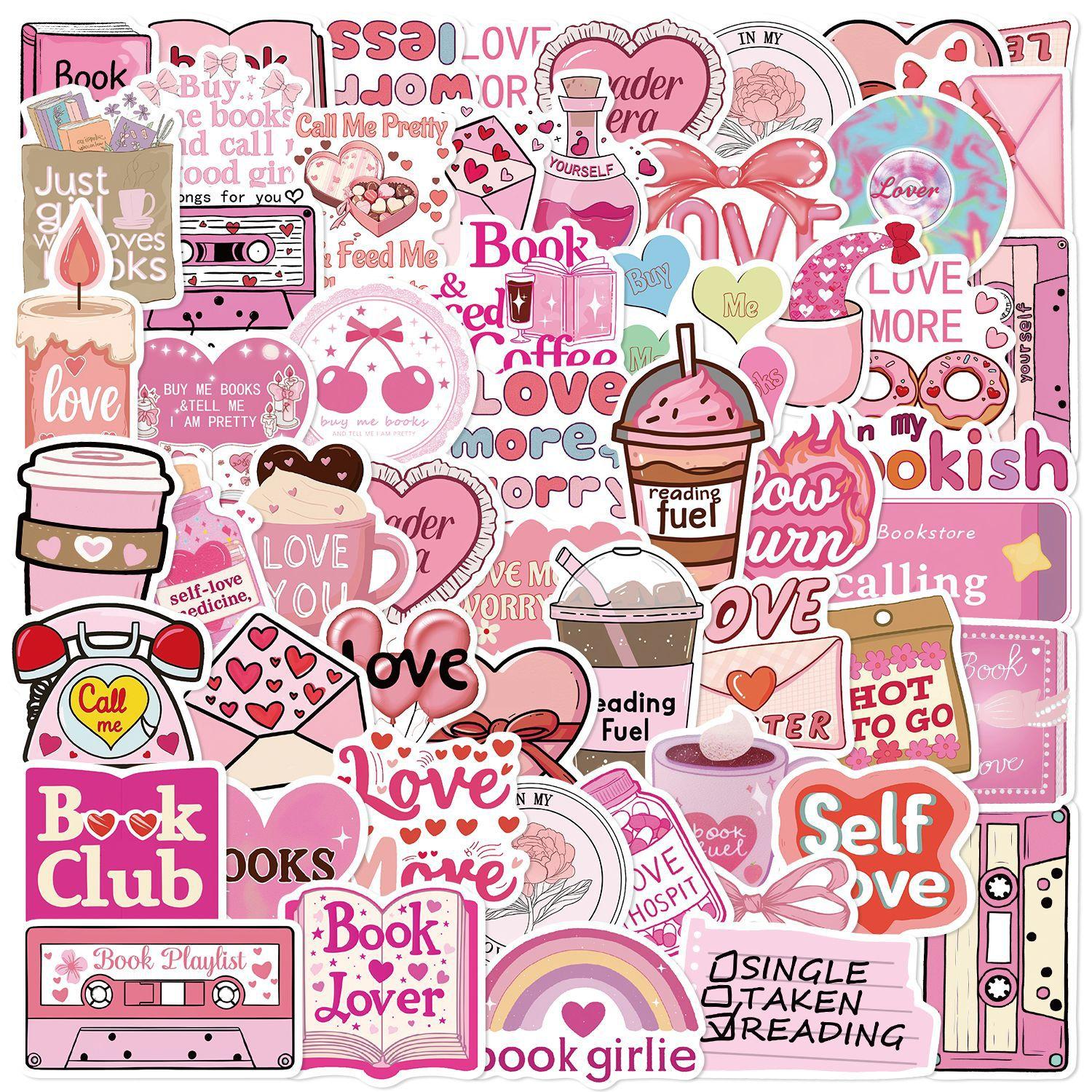 

50 Cartoon Pink Love Doodle Stickers Decorate Guitar Notebook Suitcase DIY Waterproof Stickers