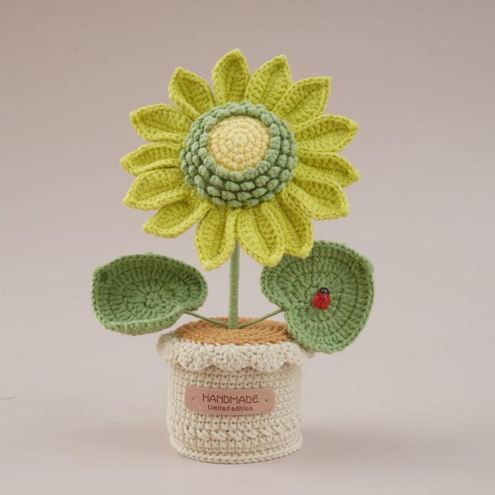 Room Decor Knitted Flower Friend's Gift Artificial Sunflower Pot Crochet Sunflower Potted Home