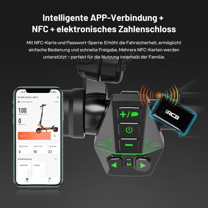 Electric Scooter D7 ABE-NFC 20.8Ah 500W/1600W 48V Range 80-100km 10'' Tires Double Disc Brakes Foldable APP RCB