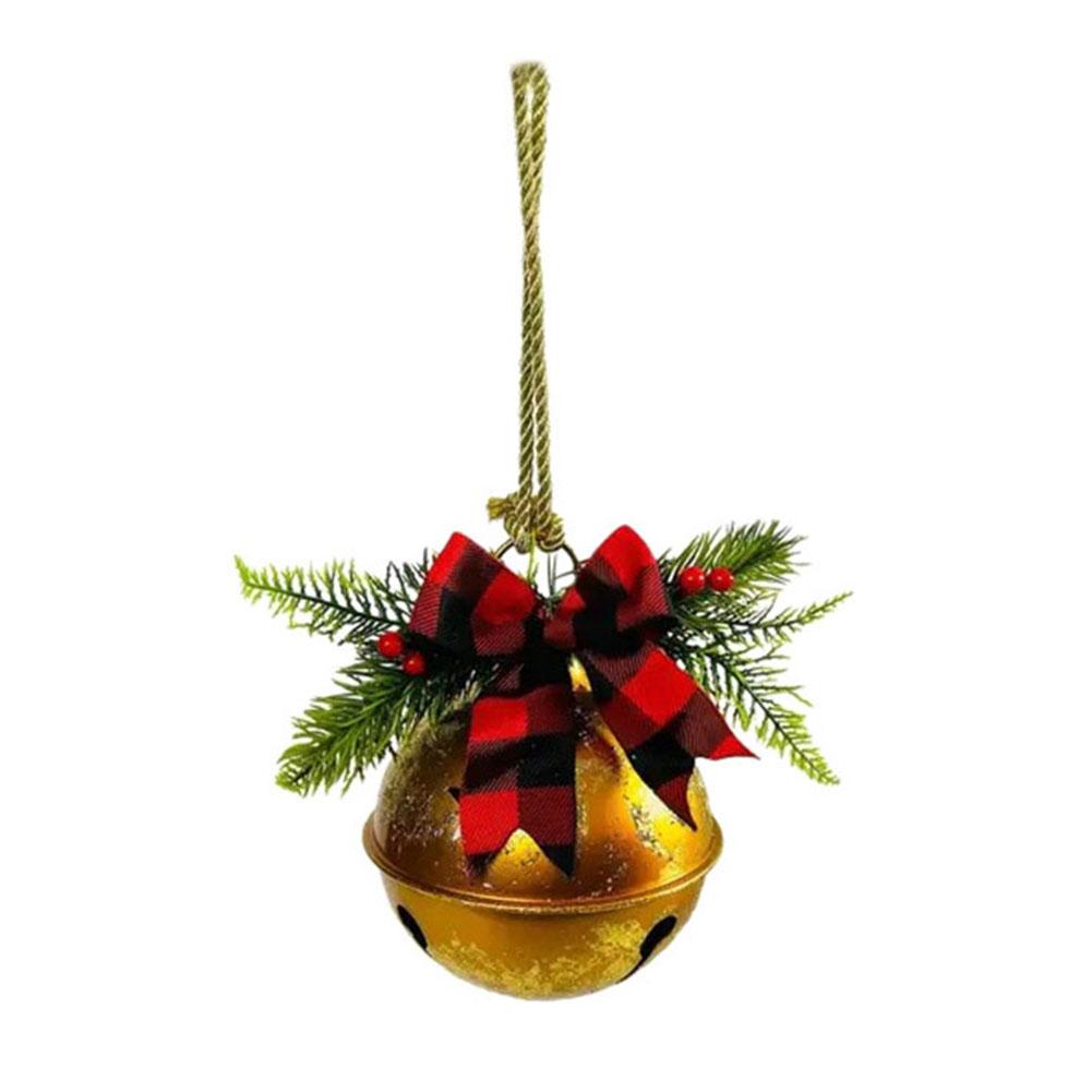 Holiday Season Metal Christmas Bells Ornament Featuring Holly Berry and Bow for Tree Door and Party Decorations