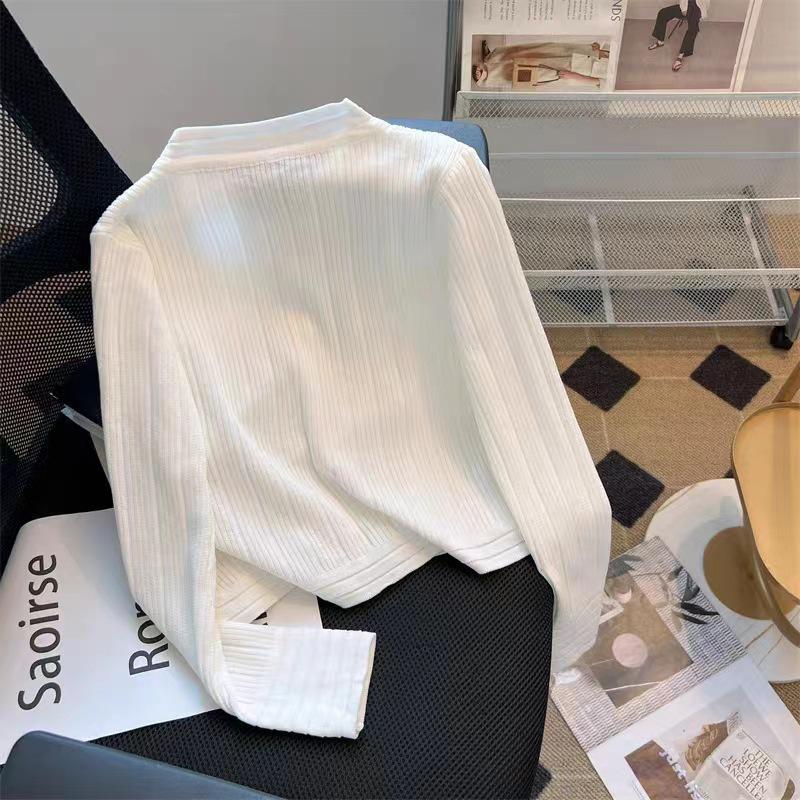 Autumn Solid Color Slim Base Shirt with Unique Cardigan Design
