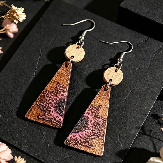 Western-Style Floral Wood Women's Dangle Earrings