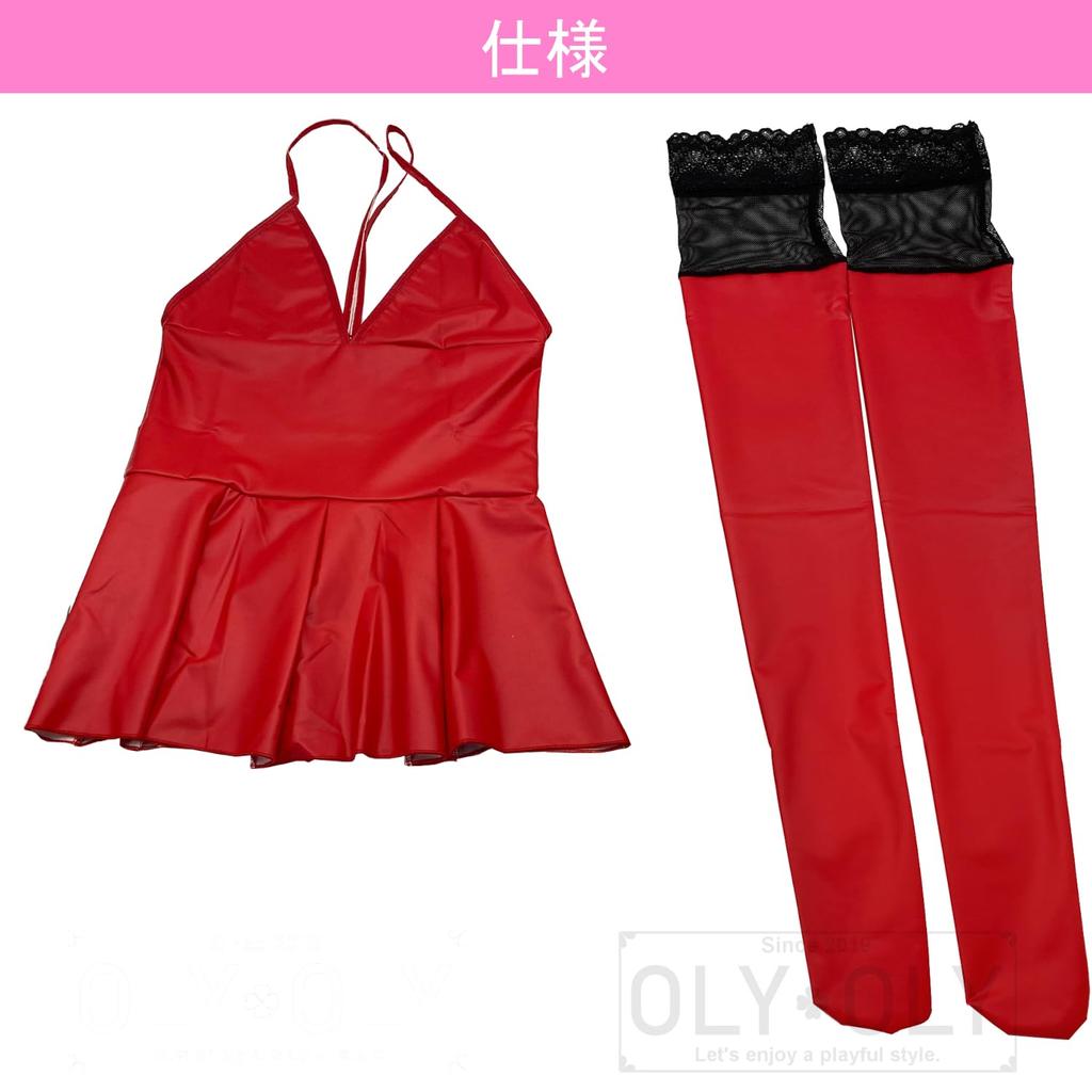OLYOLY of Sexy Cosplay Underwear Mini Skirt Dress with Knee High Socks Extreme Bodycon Leather Mini Skirt Lace Queen Uniform Red [Set 2] (06 + Socks)