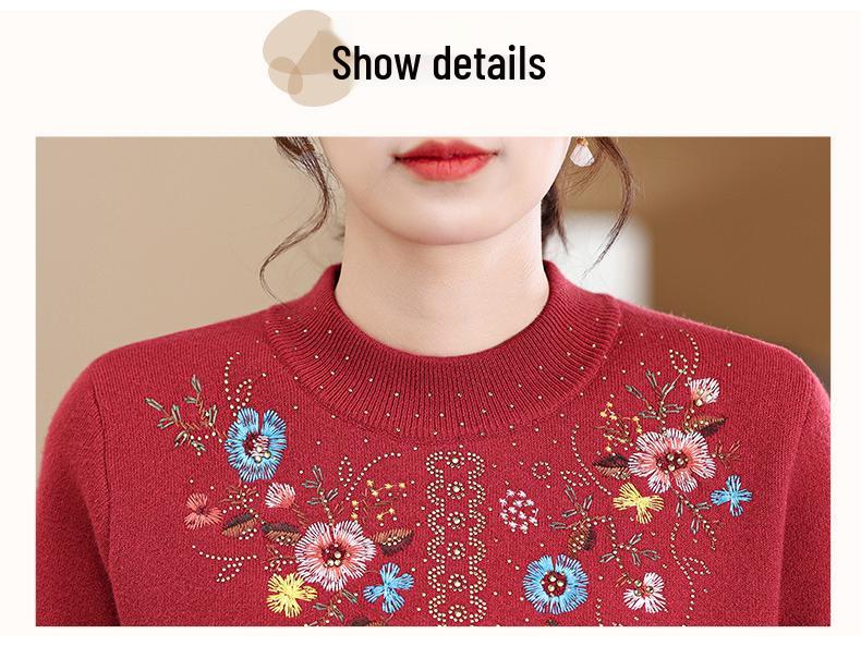 Mom's Winter Fleece-Lined Warm Top Sweater for Middle-Aged & Elderly Women