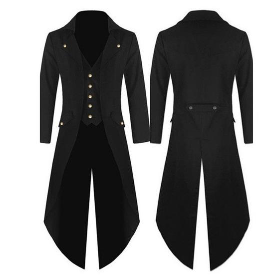 Men Solid Color Retro Gothic Button Tailcoat Tuxedo Party Halloween Costume