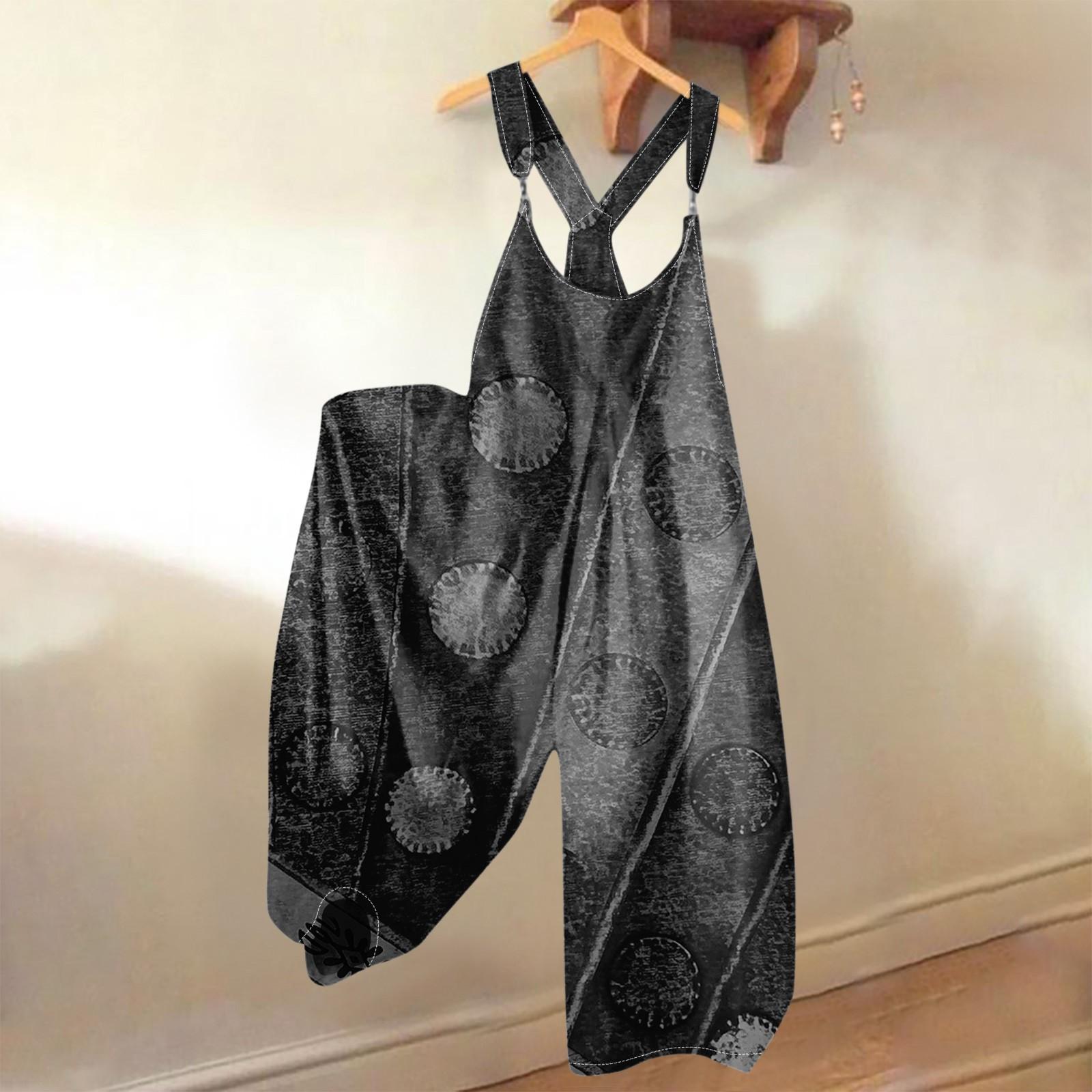 

Женский летний комбинезон с цветочным принтом в винтажном стиле (Нерегулируемые ремни) M чёрный