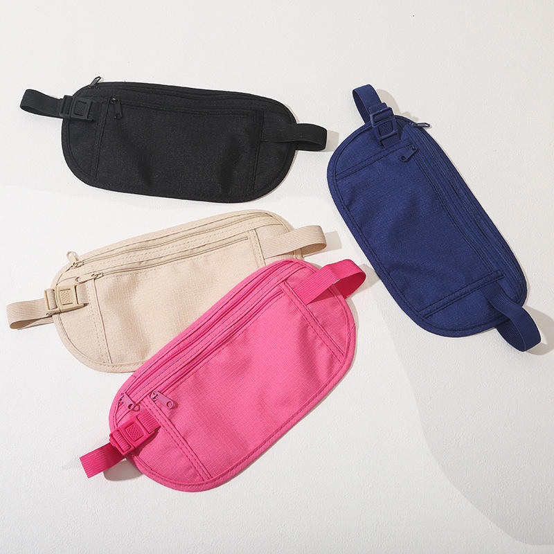 Belt Bag Hidden Security Wallet Black Zippered Waist Security Pouch Unisex Travel Waist Pouch Passport Money Bag