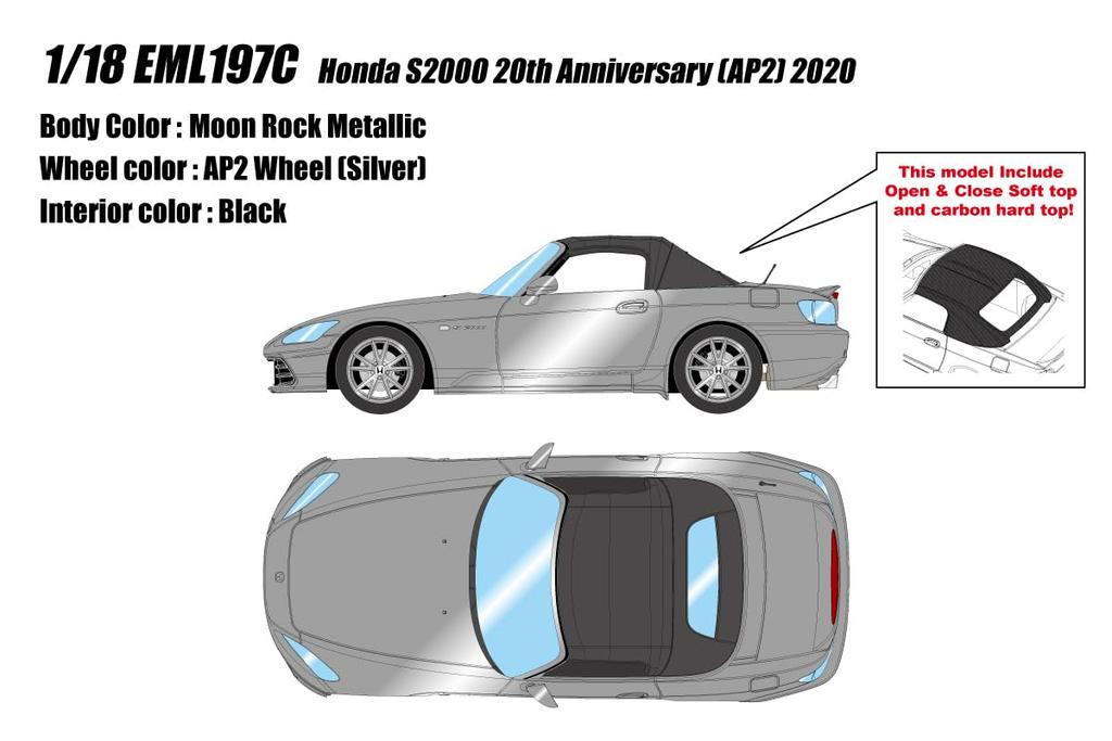 Make up EIDOLON Scale Honda S2000 20th Anniversary 2020 Moon Rock Metallic Finished Model EML197C 1/18 (AP2)