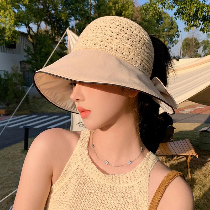 

Новый цвет клей солнцезащитная шляпа женская бант сетка дышащая шляпа от солнца складная шляпа от солнца с открытым верхом Average size