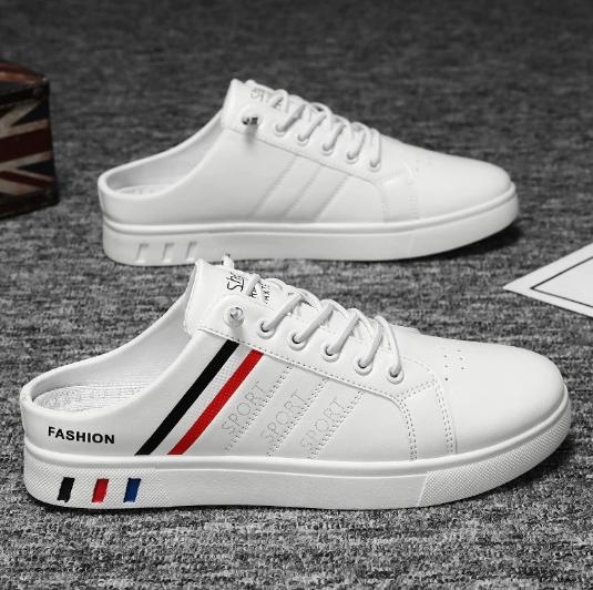 Men's Shoes, Summer Men's Large-sized White Sneakers Semi-slippers Casual Sneakers Men's Shoes Without Heels Slippers H177