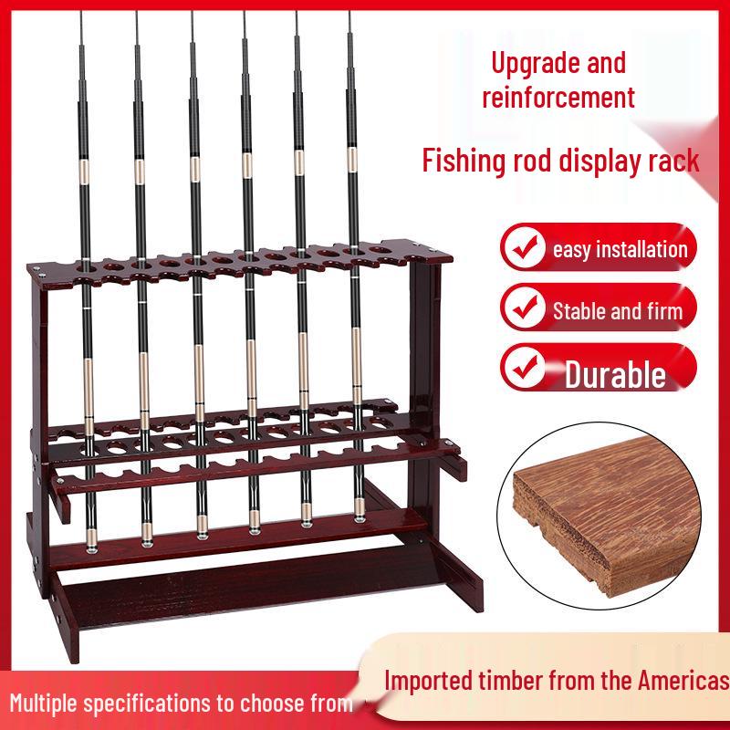 

Multi-Functional Bamboo Fishing Rod Display Rack & Holder - Tackle Shop Shelf & Home Storage Bracket 12-Slot Fishing Rod Display Rack