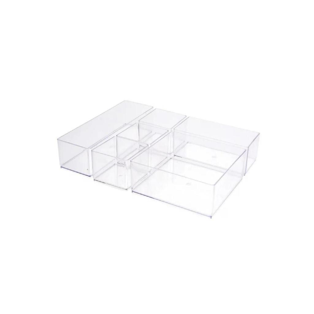 6 Piece Transparent Design Modular Storage Container - Drawer Organizer, Makeup Jewelry Organizer