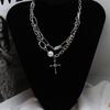 Tooxika Diamonds Cross Double Stacked Band Necklace Women Cold Wind Necklace Fashion Collarbone Chain