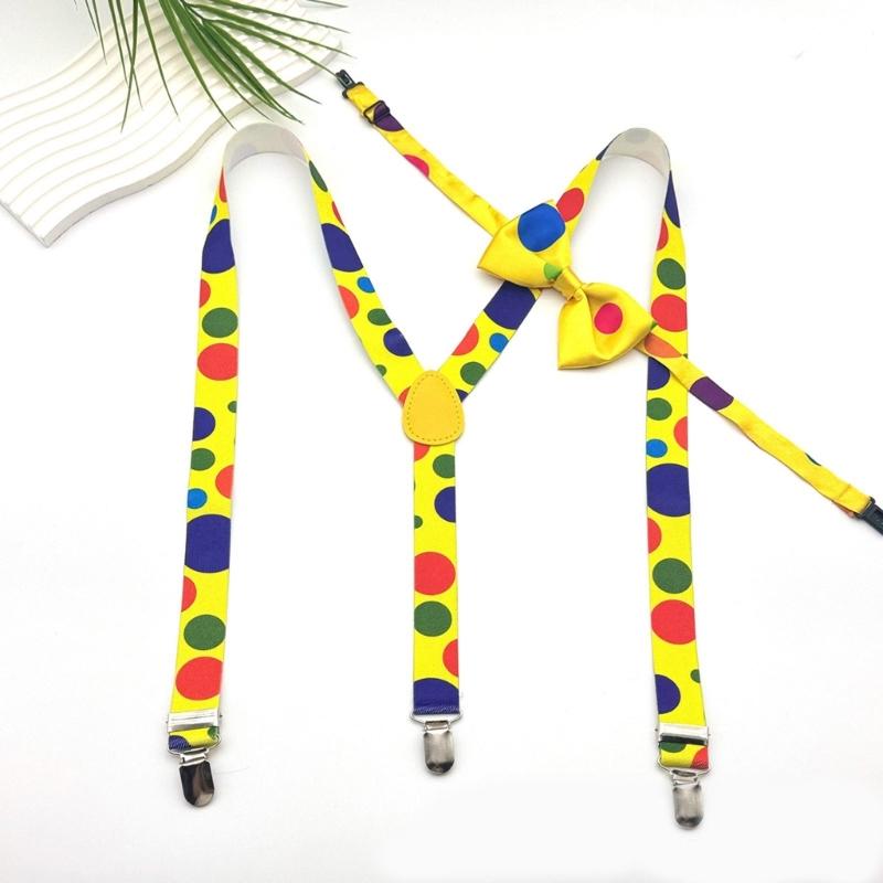 Clown Print Suspender Bowtie Set Fashionable Polyester Suspenders Belt for Enhancing Everyday and Event Look