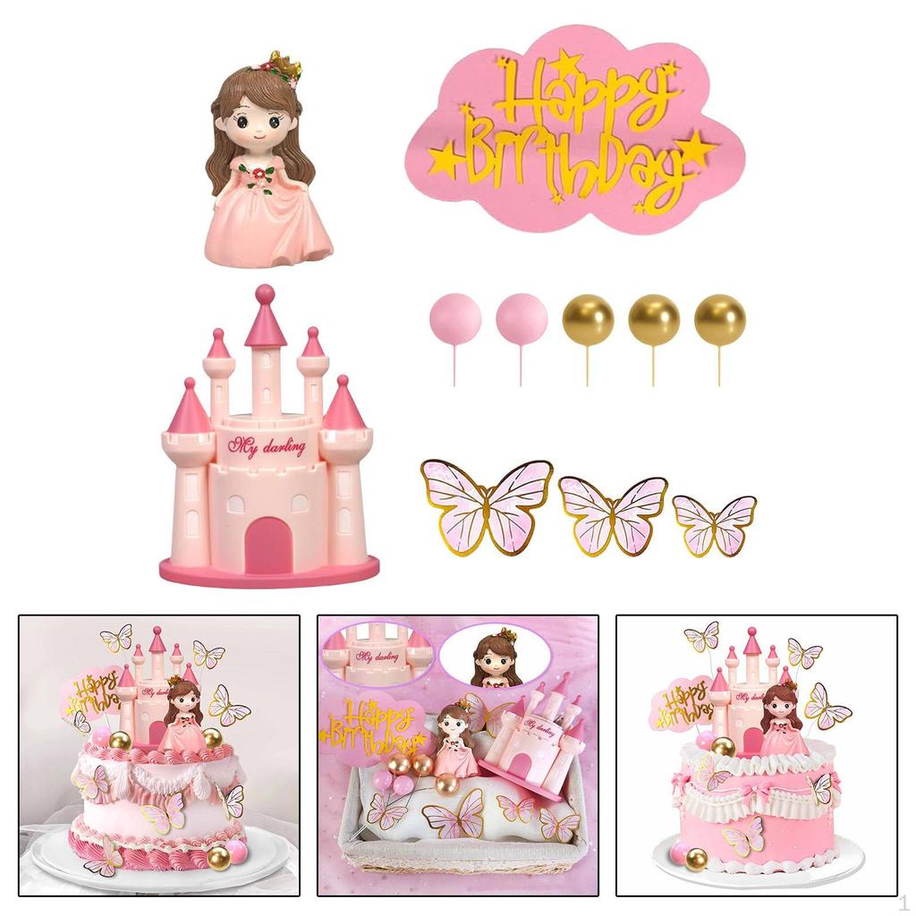 18 Pieces Princess Cake Toppers,Castle Decoration,Cute Theme, Shower Supplies,with