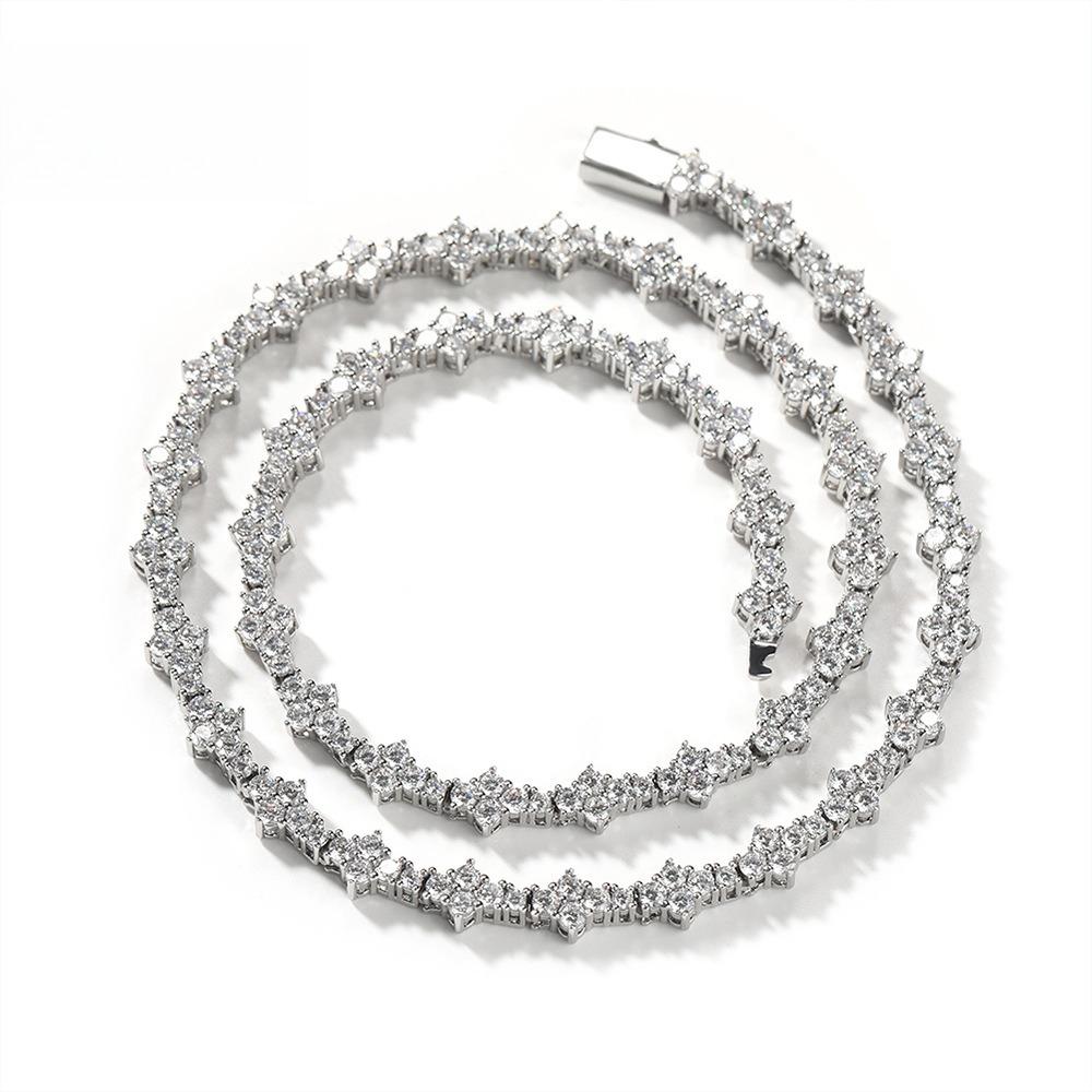 Personalized Diamond-encrusted Hip-hop Necklace Male Rap Trendy Brand High-end Spring Buckle Aircraft Tennis Chain Jewelry