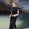 Black Velvet Modern Cheongsam Dress Women 2026 Vintage Style Long Sleeveless Elegant Wear