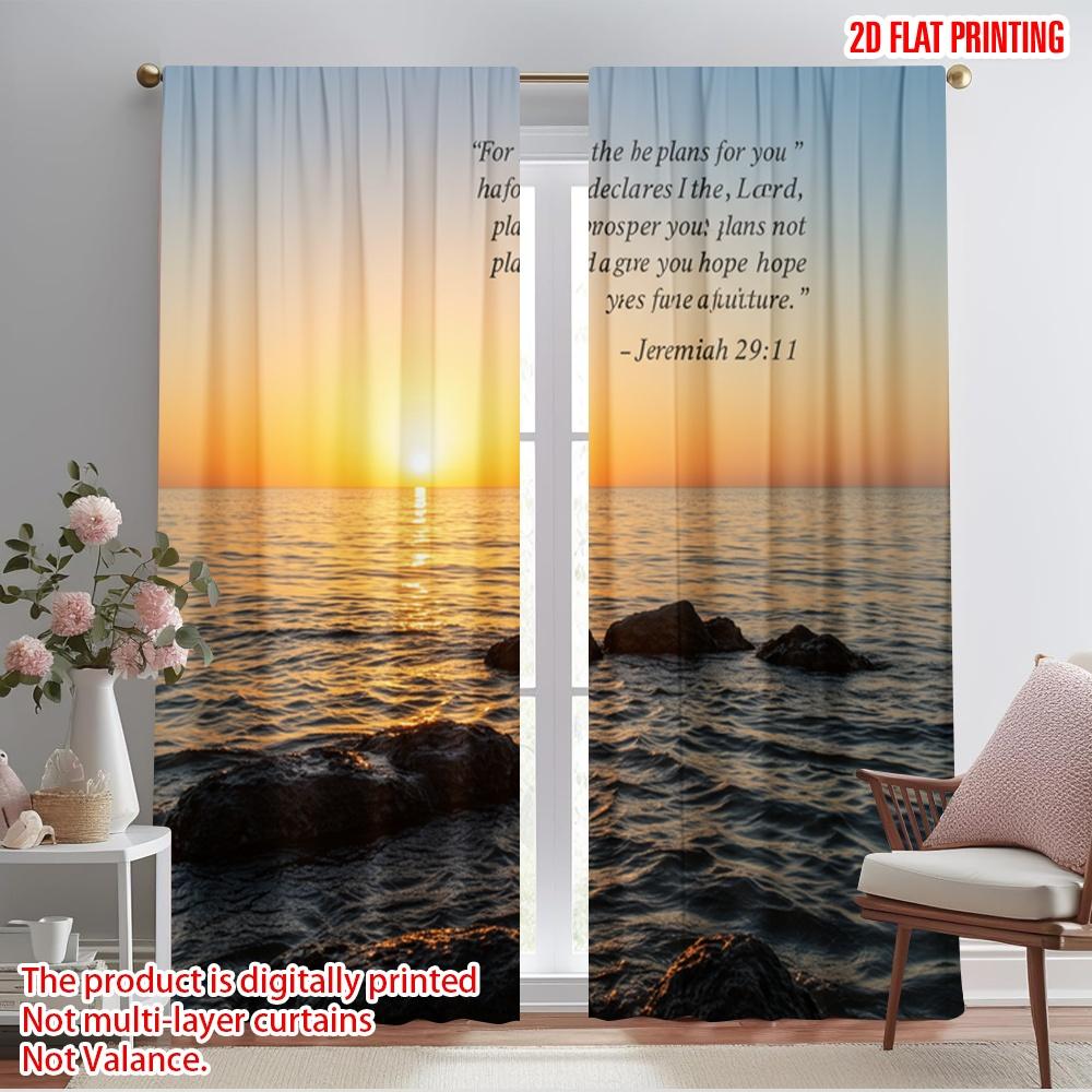

2pcs 2D flat printing Window Treatment Curtains Hope Future Ocean Sunset Polyester Without Electricity Birthday Party Perfect 52.50×116.00 CM 2pcs