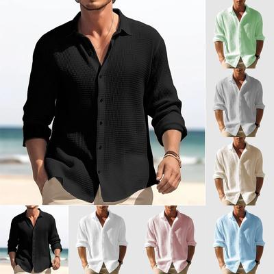 Men's  Solid Color Long Sleeve Shirt Men's Casual Loose Button Long Sleeve Shirt