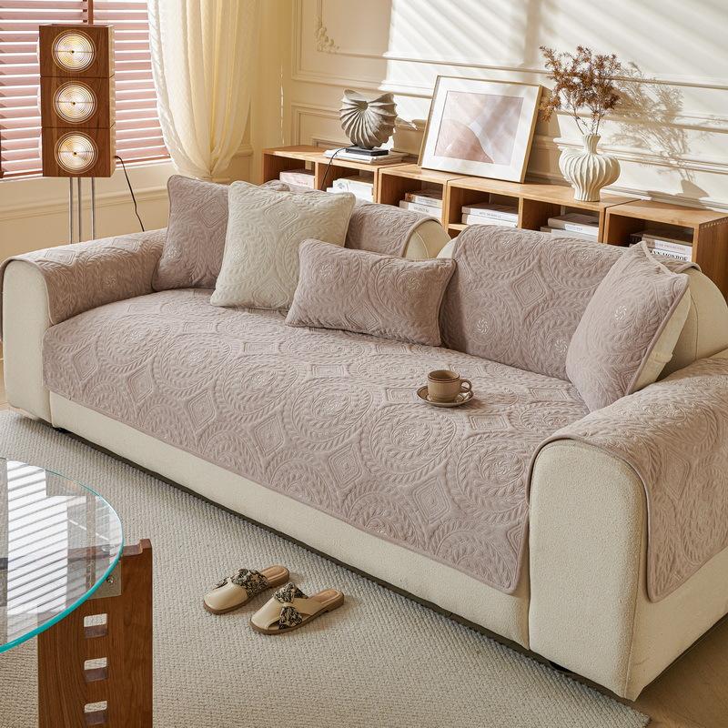 Retro High-End Sofa Cushion  New Autumn And Winter Milk Fleece Seat Cushion Fixed Non-Slip Sofa Cover Cover Cloth