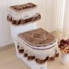 3 PCS/Set Gold Velvet Lace Toilet Seat Cover Set Toilets U-Shaped Coat Home Bathroom Toilets Mat Tank Cover Toilet Cover Sets