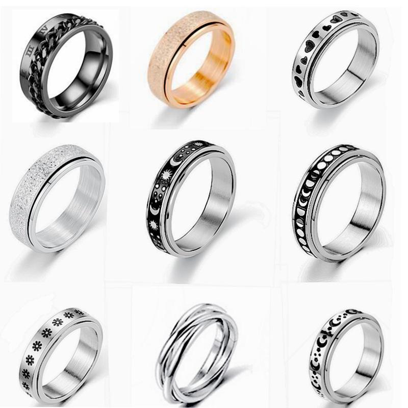 Star & Moon Titanium Steel Rotating Anti-Anxiety Couple Ring
