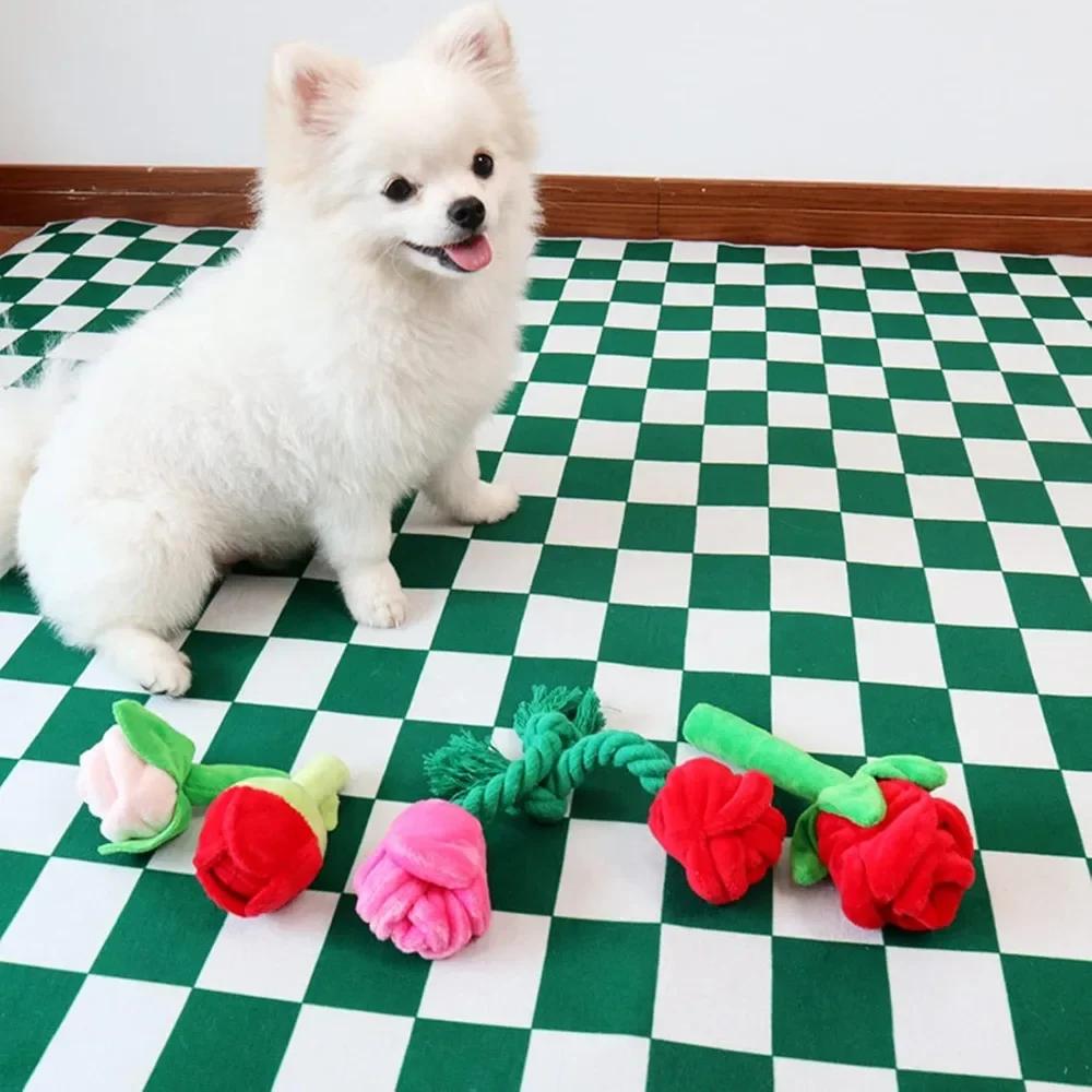 For Interactive Stuffed Dog Chew Toy for Small and Medium Dogs Plush Squeak Toy Rose Reducing Flower Boredom & Anxiety