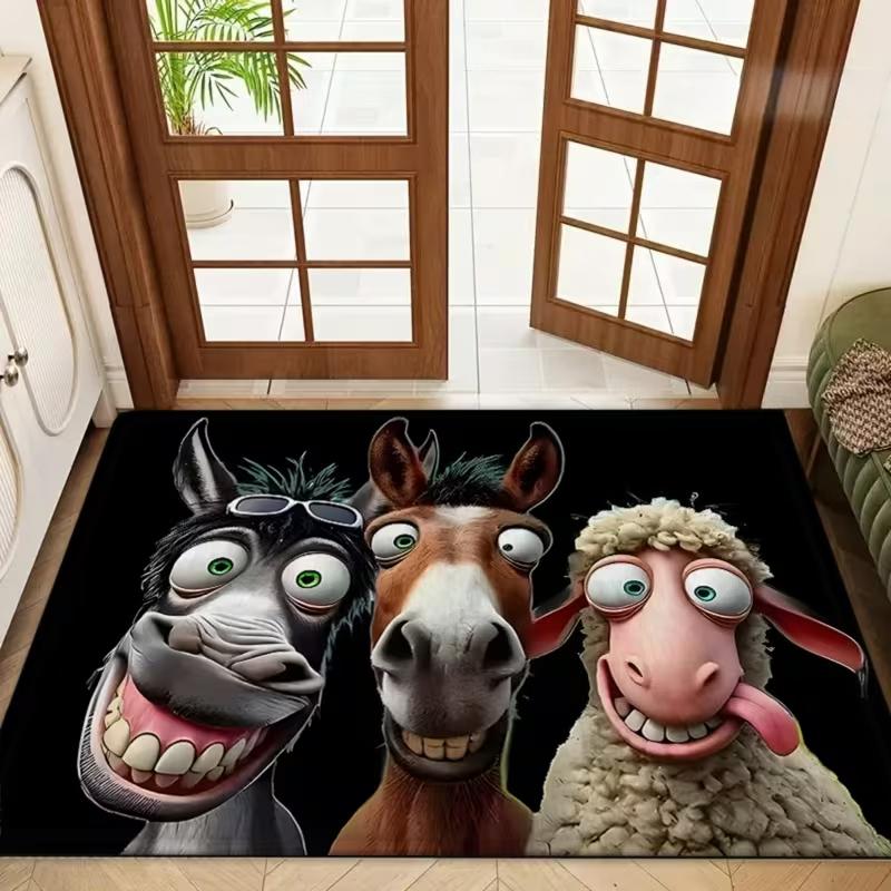 

Модный Коврик для Прихожей с Трио Животных, Черно-Серый Осел в Модных Очках, Коричнево-Белая Лошадь, Розовая Овца, Мультяшный Коврик для Ног, Декор для Дома 40cm x 60cm