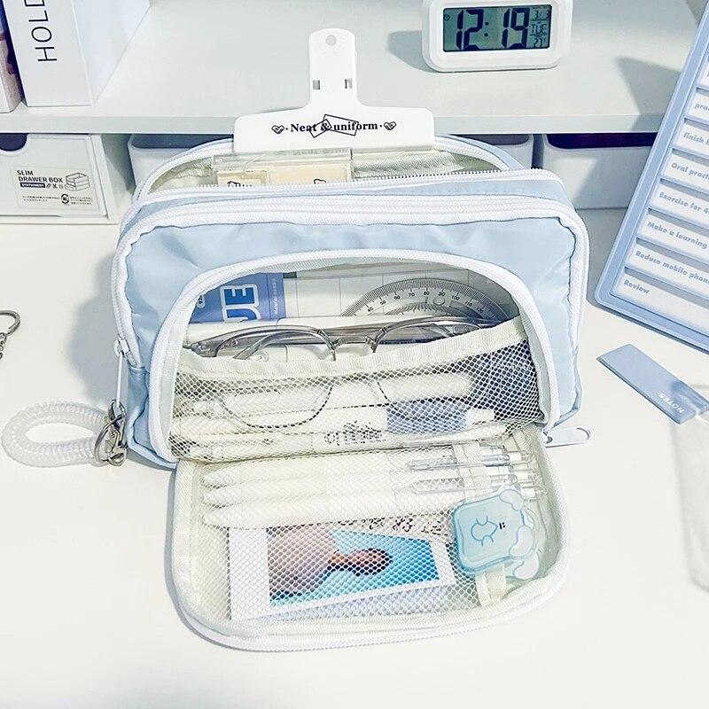 Girl Large Capacity Aesthetic Pencil Bag School Cases Cute Stationery Holder Bag Zipper Pencil Pouch Student School Supplies