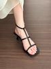 French Nude High Heels for Women's 2025 Spring New Square Head Stiletto with Roman Sandals, Thin Strap Sandals