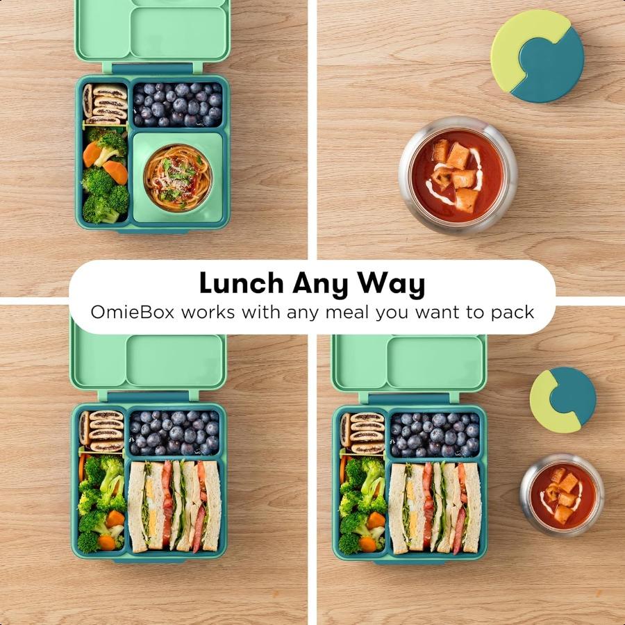 Box Bento Box for Insulated Bento Lunch Box with Leak Proof Thermos Food Jar 3 Compartments Two Temperature Zones Meadow