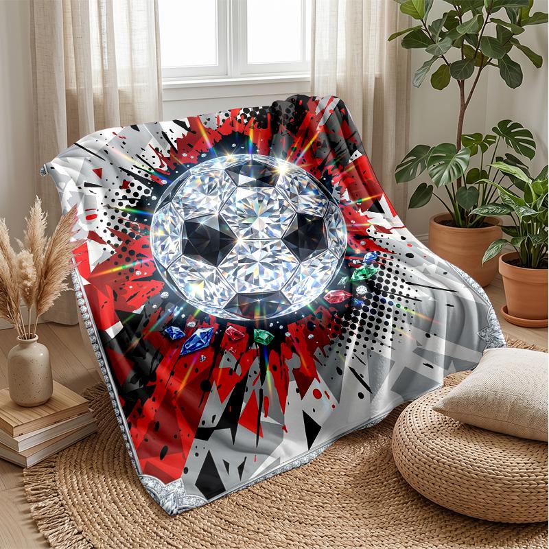 Diamond Soccer Ball Art Blanket Personalized Name Flannel Blanket Soft Cozy Plush Throw for Sofa Bed Lightweight Home Decor
