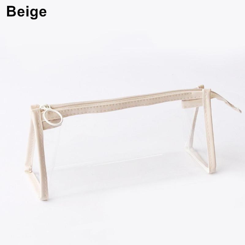 

1 шт. Прозрачный пенал большой вместимости, корейский портативный студенческий пенал, косметичка, офисные школьные принадлежности бежевый